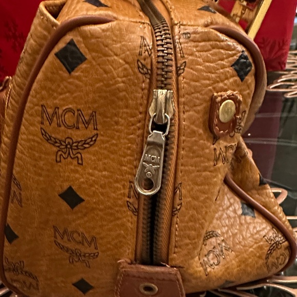 MCM Tan Monogram Satchel with Gold Accents - Picture 7 of 14